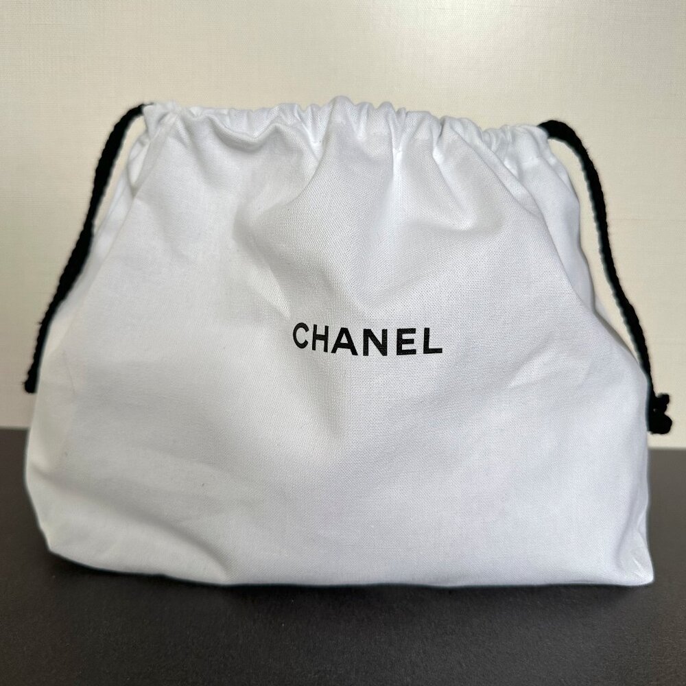 Authentic CHANEL Organic Cotton Canvas Drawstring Bag Storage Pouch MEDIUM